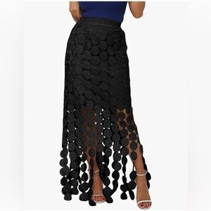 Elegant Black Circle Detail Maxi Skirt